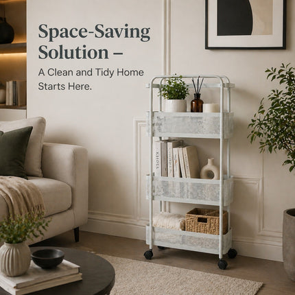4 Tier Slim Rolling Utility Cart White Plastic Storage Organizer With Wheels