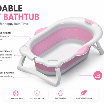 Baby Bathtub Foldable Portable Infant Toddler Bathtub with Temperature Sensor