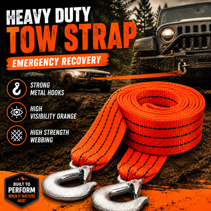 Tow Strap With Hooks 4m Heavy Duty Recovery Belt