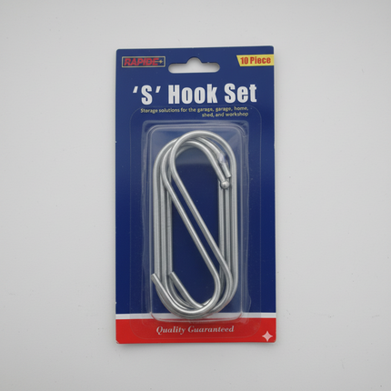 Rapide 10 piece 'S' Hook Set For Organise Tools or Hang Decorations NEW