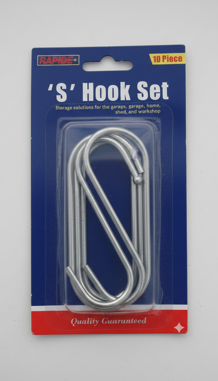 Rapide 10 piece 'S' Hook Set For Organise Tools or Hang Decorations NEW