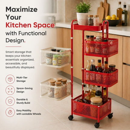 Rotating Storage Rack Square Trolley Kitchen Bathroom Organizer Vegetable Shelf