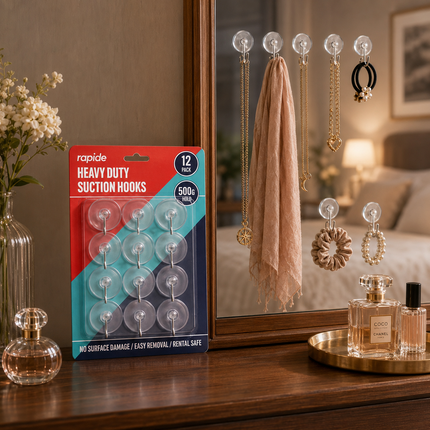 Suction Wall Hooks 12-Pack Clear Heavy Duty Holders