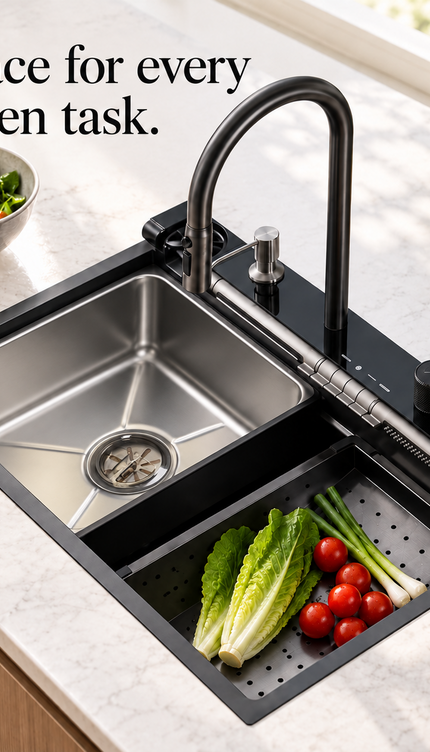 Stainless Steel Waterfall Kitchen Sink Single Bowl 78x48cm Kitchen Workstation