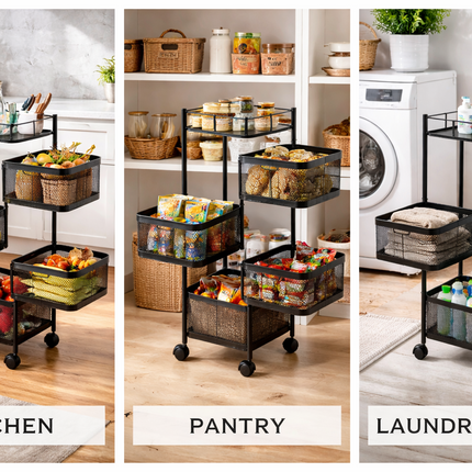 Storage Rack 6 Tier Rotating Kitchen Vegetable Trolley Cart Organizer Shelf