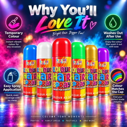 Hair Colour Spray 200ml Temporary Wash Out Halloween Fancy Dress Party 6 Colours