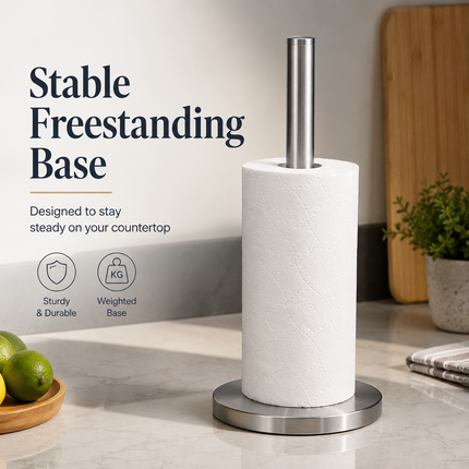 Kitchen Roll Holder Stainless Steel Freestanding Paper Towel Stand Silver 32.5cm