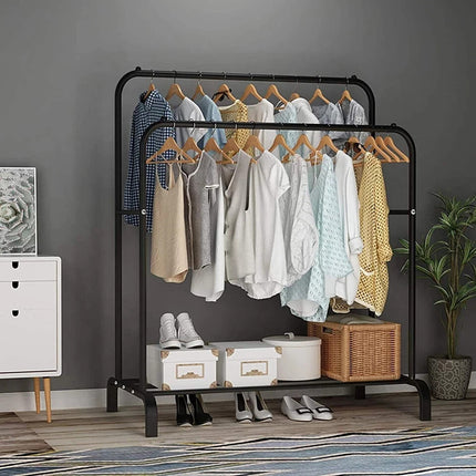 Double Clothes Rail Heavy Duty Garment Rack with Shoe Storage Display Stand