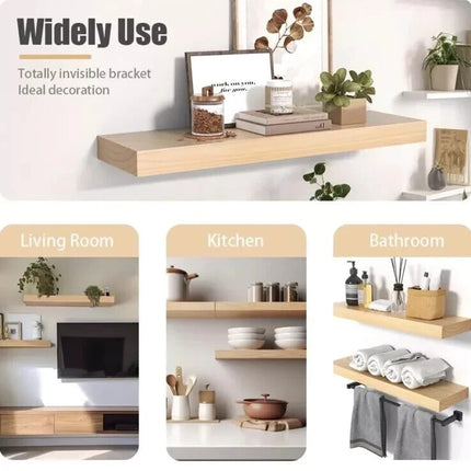 Floating Shelves Set of 3 Wall Mounted Paulownia Wood Storage Display Shelf Kit