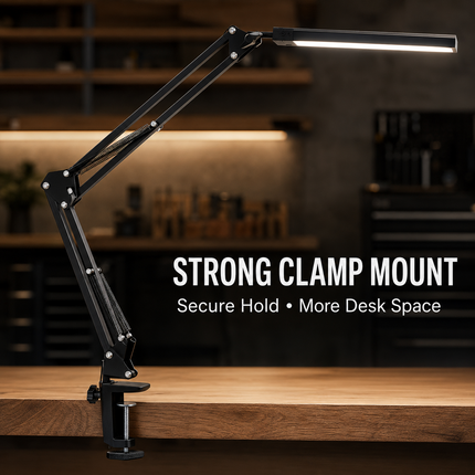 LED Metal Desk Lamp with Clamp USB 3 Colour Modes 10 Brightness Levels Swing Arm