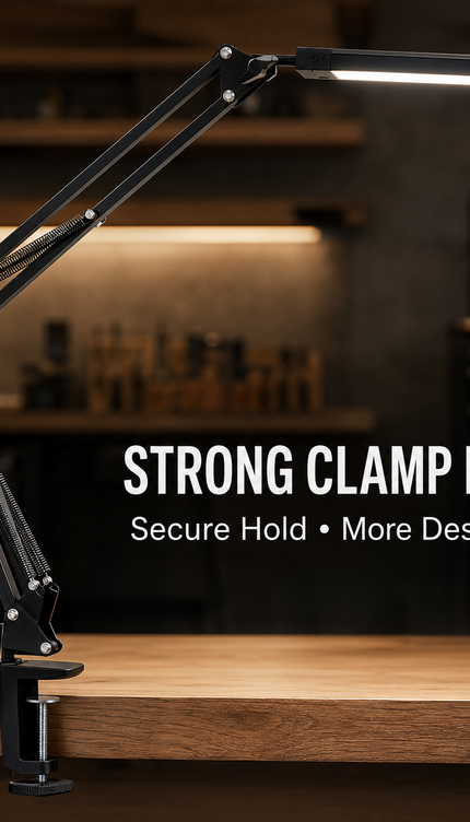 LED Clamp Desk Lamp with Swing Arm & Dimmable Light