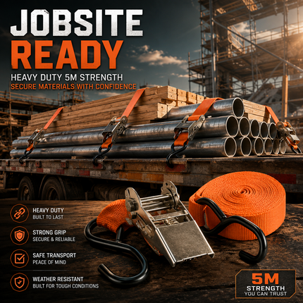 Ratchet Tie Down Strap 5m Heavy Duty Cargo Belt