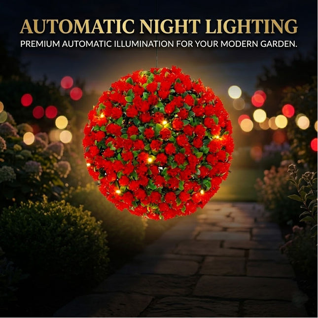 Artificial Plant Topiary Ball Solar Power 20 LED Garden Hanging Topiary 27cm
