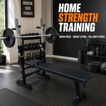 Adjustable Weight Bench With Barbell Rack Flat Workout Exercise Gym Bench Press