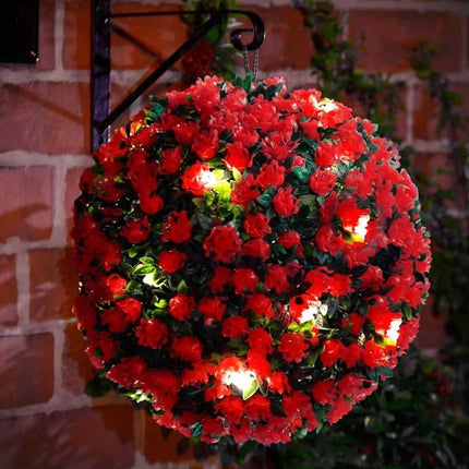 Artificial Plant Topiary Ball Solar Power 20 LED Garden Hanging Topiary 27cm