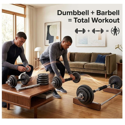 Cast Iron Adjustable Dumbbell & Barbell Set