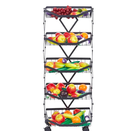 5 Tier Folding Rolling Storage Trolley Fruit & Vegetable Kitchen Cart With Wheel