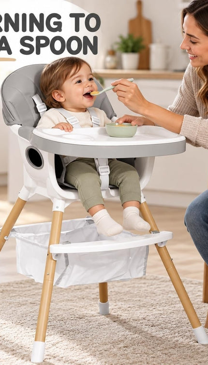 Baby High Dining Chair Removable Tray Cushioned Seat Harness with Storage Basket