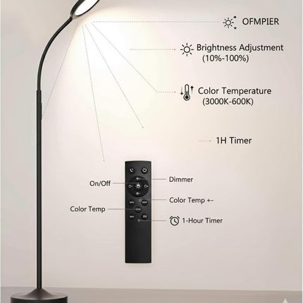 Floor Lamp Reading Standing Super Bright Dimmable LED Adjustable Light + Remote