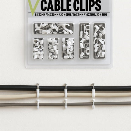 Round Cable Clips 86 Pack Assorted Size White Plastic Wire & Nail Plugs