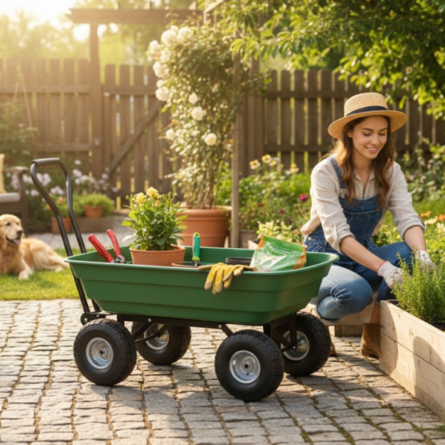 Garden Trolley Dump Cart Heavy Duty 300KG Tipping Wheelbarrow Truck Trailer 75L