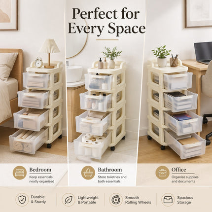 4/5 Tier Plastic Storage Trolley Drawers on Wheels Office Desk Home Organiser