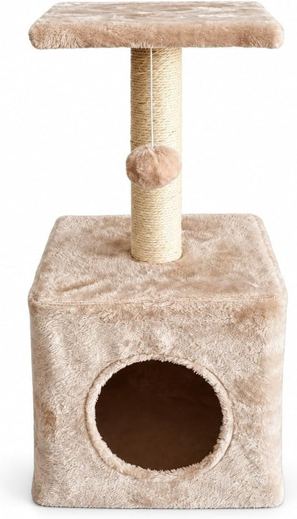 Cat Tree Scratching Post 65cm Condo Hanging Ball Kitten Activity Centre Beige
