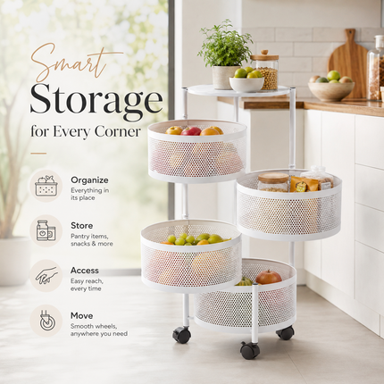 Storage Rack Rotating 5 Tier Kitchen Vegetable Bathroom Organizer Shelf