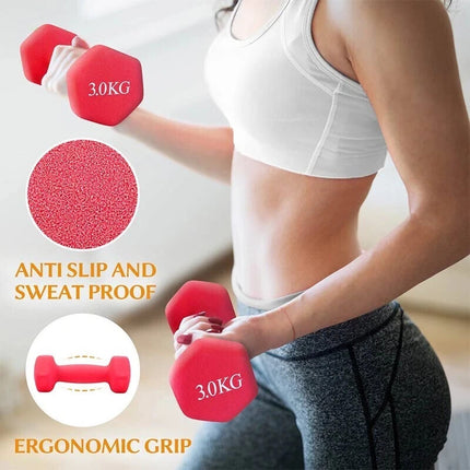 Neoprene Dumbbells 3KGx2 Set Hand Weights Iron Aerobic Workout Fitness Gym Pink