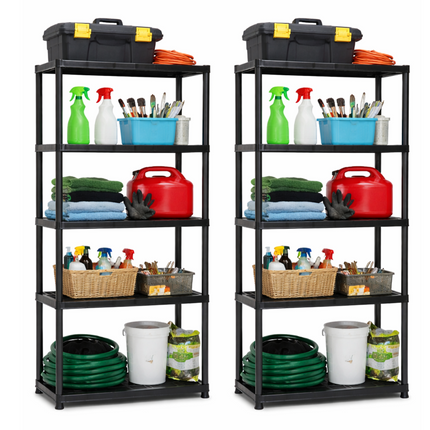 2x 5-Tier Heavy Duty Shelving Rack Black Plastic Unit
