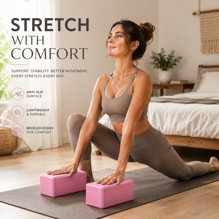 Yoga Gym Blocks Brick Foam Pair Exercise Training Pilates Meditation Anti Slip