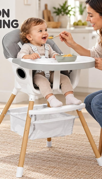 Baby High Dining Chair Removable Tray Cushioned Seat Harness with Storage Basket