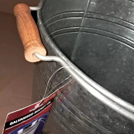 TRADITIONAL GALVANISED STRONG STEEL METAL BUCKET WITH WOODEN HANDLE 9L To 18L
