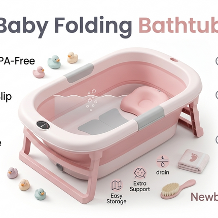 Baby Bathtub Foldable Portable Infant Toddler Bathtub with Temperature Sensor