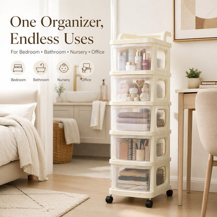 4/5 Tier Plastic Storage Trolley Drawers on Wheels Office Desk Home Organiser