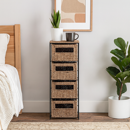 4 Drawer Slim Bathroom Storage Unit Natural Cabinet with Boxes & Shelves