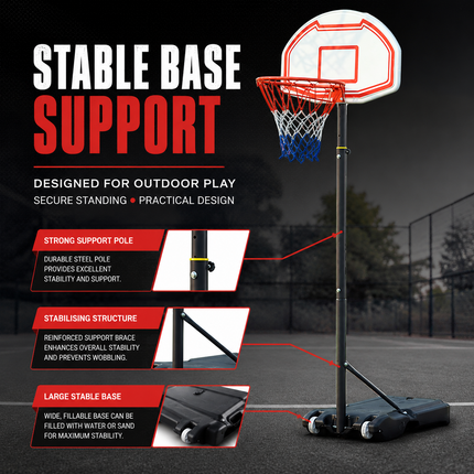 Portable Basketball Hoop Stand Adjustable 6.5-10FT Height Backboard Wheeled Base