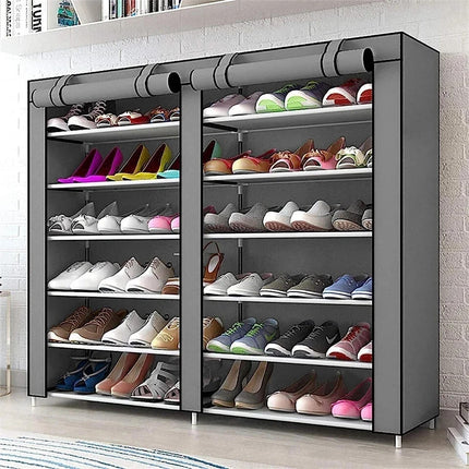 6 Tier Shoe Rack Shelf Fabric Canvas Grey Storage Cabinet Organiser 107 x 102 cm
