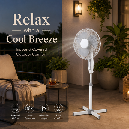 16” Fan Pedestal Oscillating Adjustable Height 3 Speed Powerful Airflow