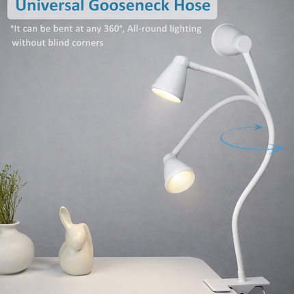 LED Desk Lamp Clip-On 3W Flexible Reading Light Eye Care 10-Level Brightness