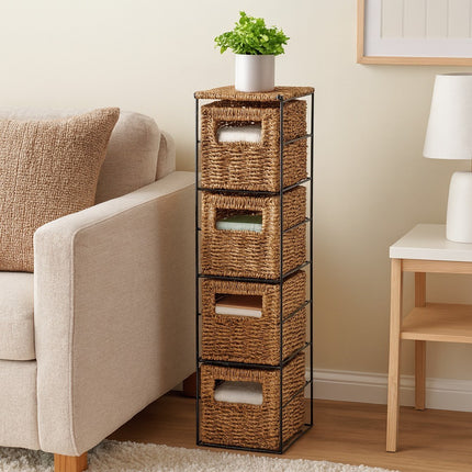 4 Drawer Slim Bathroom Storage Unit Natural Cabinet with Boxes & Shelves