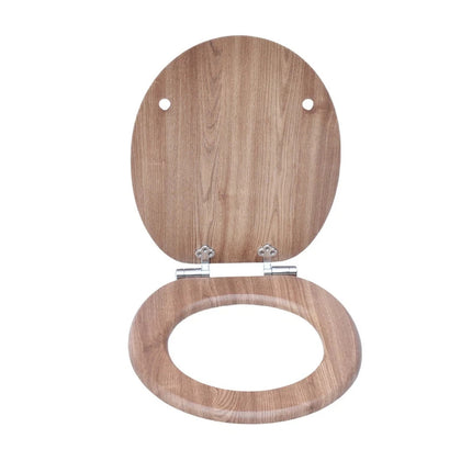 18" Universal Wooden Toilet Seat Easy Fit Bathroom WC Seat with Fittings