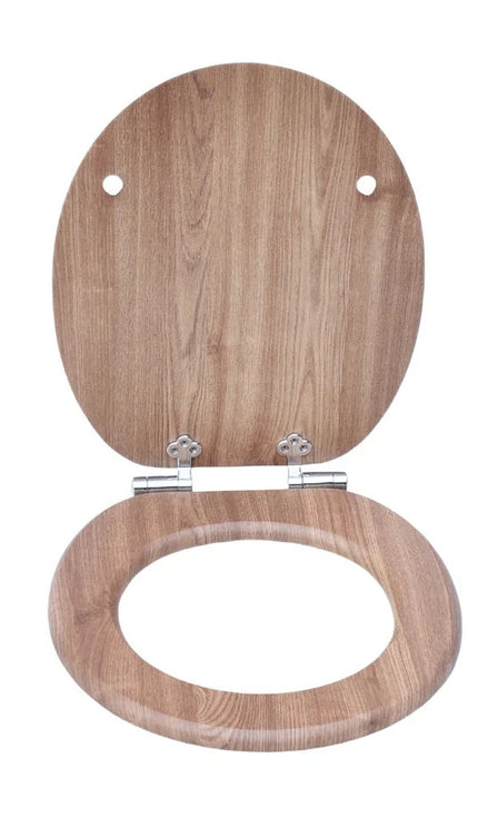 18" Universal Wooden Toilet Seat Easy Fit Bathroom WC Seat with Fittings