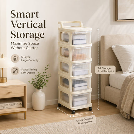 4/5 Tier Plastic Storage Trolley Drawers on Wheels Office Desk Home Organiser