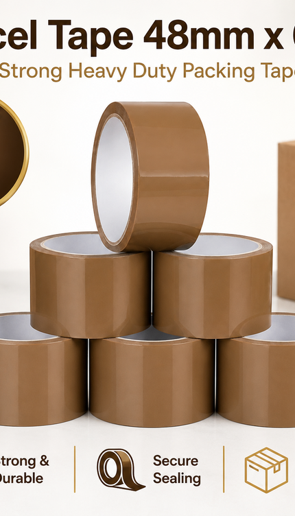 Heavy Duty Brown Parcel Tape – 6 Rolls, 48mm × 66m