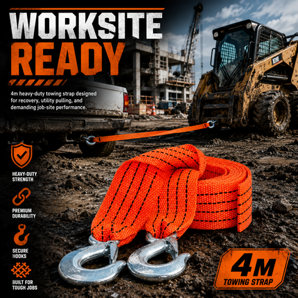 Tow Strap With Hooks 4m Heavy Duty Recovery Belt