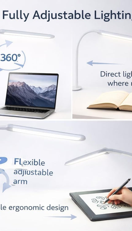 LED Desk Lamp with Clamp Stepless Dimming 2700-6000K Office Work Table Light