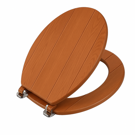 18" Universal Toilet Seat MDF Wooden Bathroom WC Easy Fit + Fittings Novelty