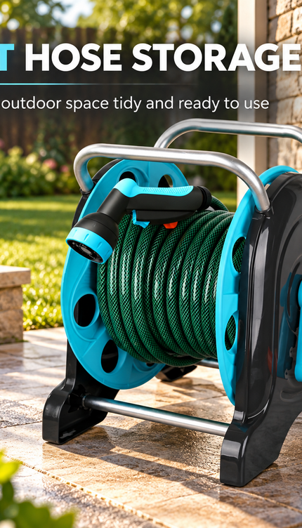 Garden Hose Reel Cart with 1/2in 20M Hose Portable Trolley Spray Nozzle Outdoor