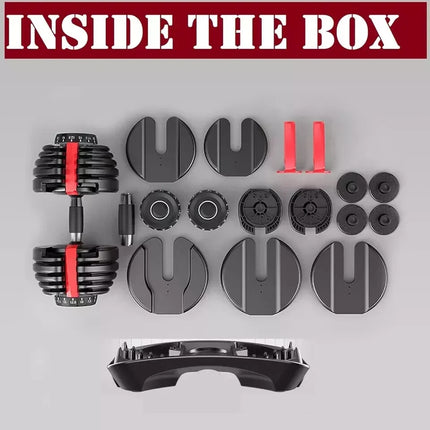 2X 24kg Quick Dial Dumbbells 15in1 Adjustable Smart Exercise Gym Fitness Weights